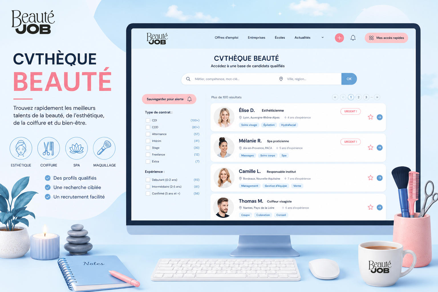 CVthèque Beauté pour recruter des esthéticiennes et professionnels de l'esthétique